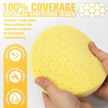 Yellow Polish Pad, 3Pcs 5.5 Inch Face for 5 Inch Buffing Polishing Pads and Woolen Pads 125mm Backing Plate Compound Buffing Sponge for Car Buffer Polisher Compounding, Polishing and Waxing