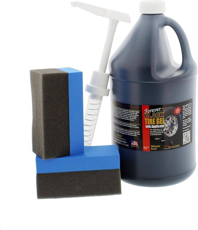 Forever BLACK Tire Gel Gallon with Dispensing Pump and 2 Foam Applicators