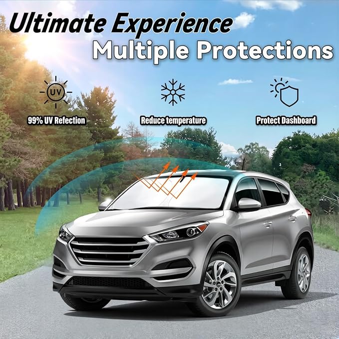 Windshield Sun Shade for Hyundai Tucson 2016-2021 Car Front Window Sunshade with 240T Sun Visor Protector Blocks UV Rays Heat Sun Shield Accessories