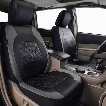 Universal Deluxe Pu Luxury Vinyl Faux Leather Car Seat Covers Full Set, Airbag Compatible, Breathable, Fit for Most Sedans, Vans, SUVs (Black and Gray)