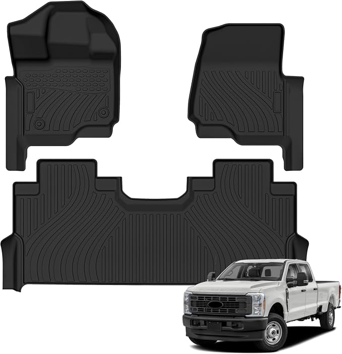 Auxko All Weather Floor Mats Fit for 2026 2025-2017 Ford F-250 F-350 F450 F550 Super Duty Supercrew Cab with Factory Carpet Front Bucket Seat & Rear Under Storage Accessories Odorless