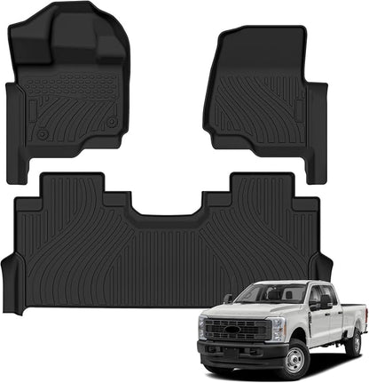 Auxko All Weather Floor Mats Fit for 2026 2025-2017 Ford F-250 F-350 F450 F550 Super Duty Supercrew Cab with Factory Carpet Front Bucket Seat & Rear Under Storage Accessories Odorless
