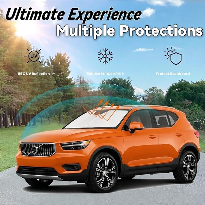 Windshield Sun Shade for 2019-2025 2026 Volvo XC40, Car Front Window Sunshade with 240T Sun Visor Protector Blocks UV Rays Heat Sun Shield Accessories