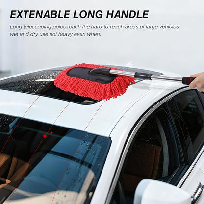 IPELY 3 Pack Large Red Microfiber Car Duster Exterior Scratch Free with Extendable, Car Duster Interior Multipurpose dust Cleaning