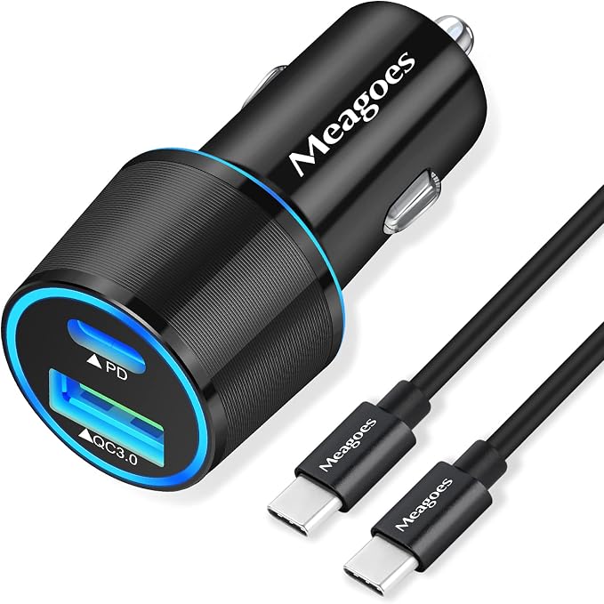 67.5W Car Charger USB C Super Fast Charging, 45W USBC & QC3.0 Port Plug for iPhone 17 Pro Max/Air/16/15/iPad, Samsung S26 Android Cell Phone, Dual 12V Cigarette Lighter Adapter + 6.6 ft Type C Cable