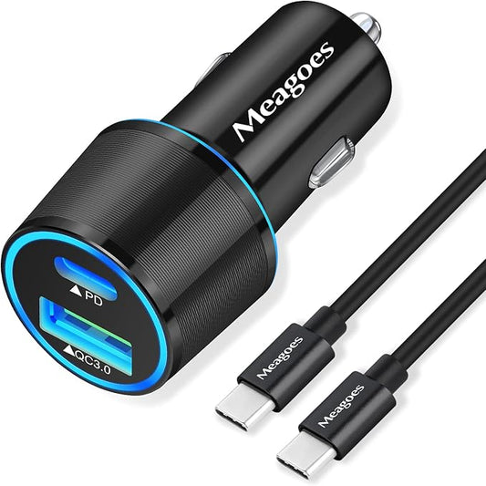67.5W Car Charger USB C Super Fast Charging, 45W USBC & QC3.0 Port Plug for iPhone 17 Pro Max/Air/16/15/iPad, Samsung S26 Android Cell Phone, Dual 12V Cigarette Lighter Adapter + 6.6 ft Type C Cable
