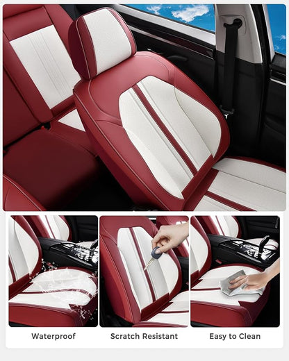 Huidasource Car Seat Cover, Luxury Faux Leather Seat Covers for Cars, Velcro Adjustable, with Airbags, Child Seat, Perforation Cooling＆Heating, Universal Fit for Most Cars Vans Trucks SUVs, Red＆White