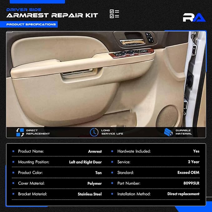 Door Panel Armrest Repair Fit for Chevy Silverado Suburban Tahoe Avalanche | Fit for GMC Sierra Yukon 2010-2014 | Fits Door Panel with Release Handle Above Armrest | Front Left & Right Side | Tan