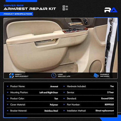Door Panel Armrest Repair Fit for Chevy Silverado Suburban Tahoe Avalanche | Fit for GMC Sierra Yukon 2010-2014 | Fits Door Panel with Release Handle Above Armrest | Front Left & Right Side | Tan