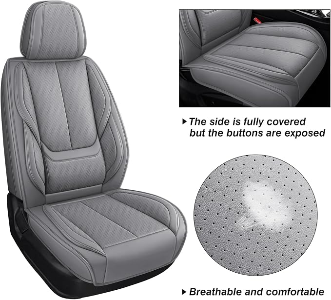 MINGBRON Front Car Seat Covers, Leather Car Seat Covers, Fit for Most Cars SUV and Most Sedan Grey