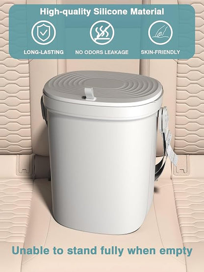 Garoopion Waterproof Car Garbage Can, 1.9 Gallon Soft Silicone Hanging Trash Can for Car with Lid, Easy to Clean Multi-Purpose Automotive Garbage Bin