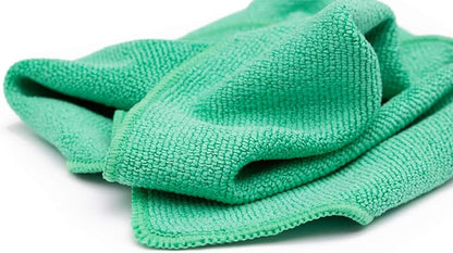 The Rag Company - The Pearl - Professional Microfiber Detailing Towel for Ceramic Coating Leveling and Sealant Removal, Safe and Scratch-Free with No Tags, 320gsm, 16in x 16in, Green -12 Pack