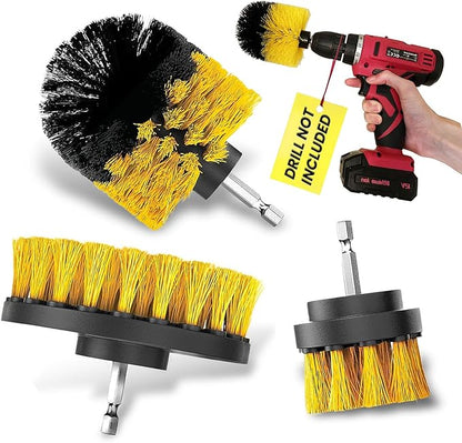 Drill Brush Car Detailing Attachment Set - 3 Piece Power Scrubber Brush Kit for Wheels, Tires, Carpet, Interior, Upholstery - Medium Stiff Nylon Brushes for Cordless Drill Cleaning