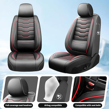 Fit Renegade Car Seat Covers for Jeep Renegade 2015-2024 -Full Set Premium Leather, Waterproof & Breathable，All-Weather Seat Cushion Protecto & Airbag Compatible, 5 Seats Red Line Black