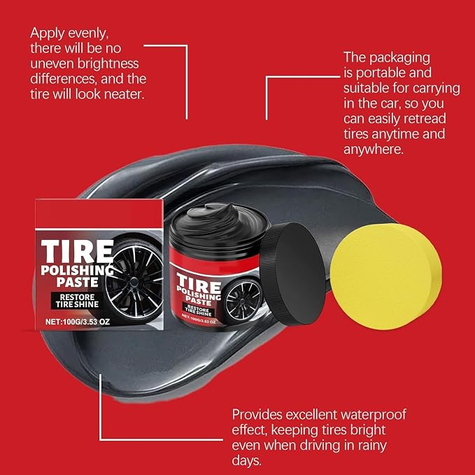 Car Tire & Plastic Trim Renewal Paste Restores Shine, 100g Car Tire Shine with Sponge, TireCoating Paste Rapid Acting, Wheel ShineTire PolishingPaste, for Cars Trucks Motorcycles RVs & More (3PCS)