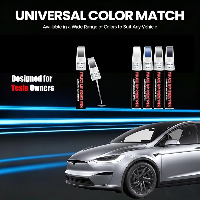 Midnight Silver Metallic(PMNG) Car Touch Up Paint for Tesla 2-in-1 Car Scratch Repair Pen with Fine Tip&Brush, DIY Color-Code Matched Auto Paint for Rock Chips Door Scratches Paint Nicks Bumper Marks