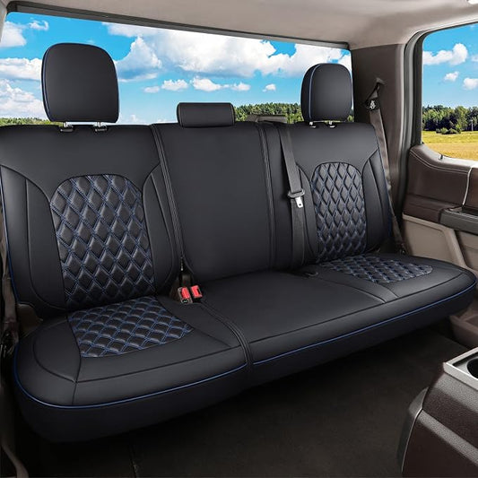 Huidasource Tacoma Rear Seat Covers, Automotive Leather Car Back Seat Cover Fit for 3rd Gen Toyota Tacoma 2016-2023 Double & Crew Cab SR SR5 Limited TRD Sport/Pro/Off Road (Back Row/Black&Blue)