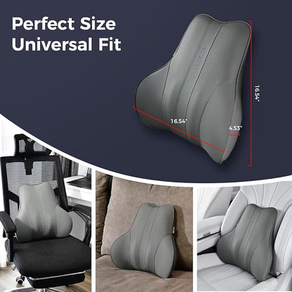 Coverado Lumbar Support Pillow for Car, Ergonomic Memory Foam Back Pillow for Office Chair, Back Cushion for Back Pain Relief, PU Leather Car Lumbar Support for Driving Seat