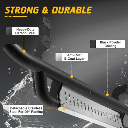 Running Boards Compatible with Ford Ranger 2019-2025 Super Crew Cab 4 Full Size Doors Stainless Steel Paintable Side Steps Fit for Ranger Non-Slip Rails Step Nerf Bar Truck Pickup Rock Sliders