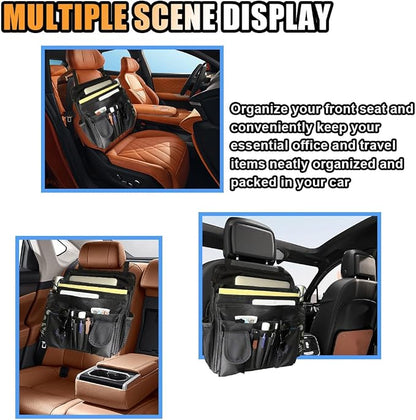 Car Front Seat Organizer, Car Backseat Organizer with Adjustable Shoulder Strap, Passenger Seat File Storage Bag with Dedicated Laptop Tablet Holder Cup Holder for Car Law Enforcement (Black)