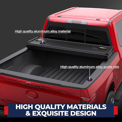 MOSTPLUS 5.5FT Quad Fold Hard Truck Bed Tonneau Cover Compatible with Ford F150 2015-2025 2026 Ford F-150 Bed On Top 4 Fold Aluminum Bed (67Inch)