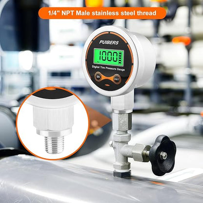 Digital Pressure Gauge 1000 Psi with 1/4 NPT Lower Mount，Media Pressure Gauge for Oil, Air or Water Pressure with 304 Stainless,Suitable for Home Water Pipe, HVAC,Air Pressure Measuring