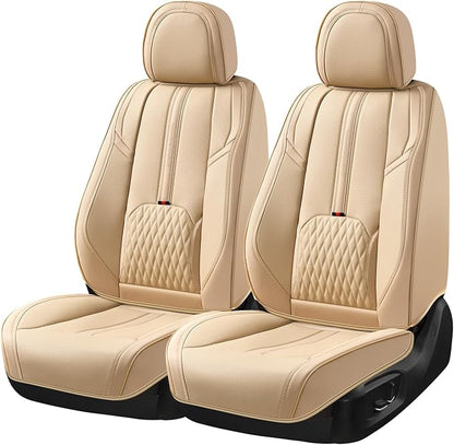 Coverado Car Seat Covers, Front Seat Covers with Lumbar Support, Beige Leather Seat Cover for Cars, Waterproof Car Seat Protector, Automotive Seat Cover Car Seat Cushion Universal Fit for Most Cars