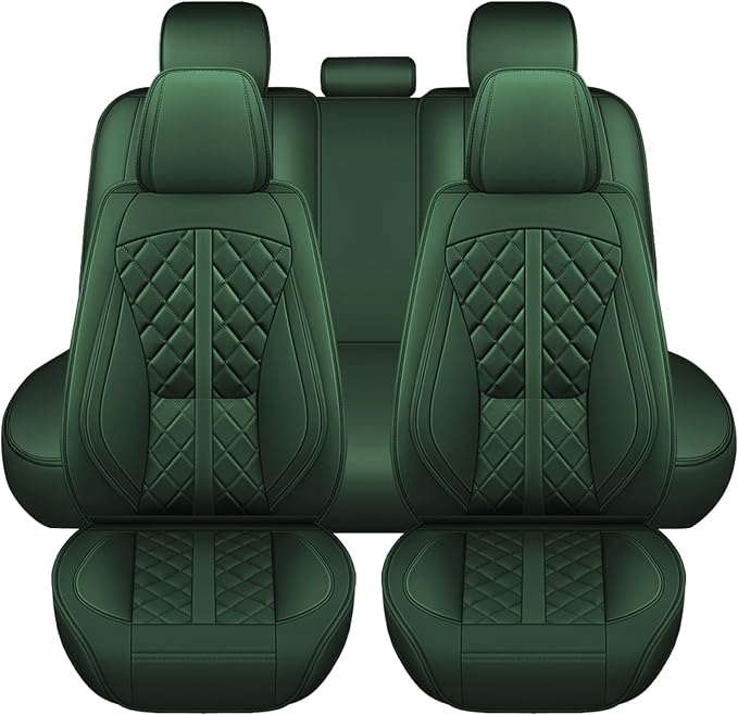 otoez Car Seat Covers Full Set, Universal Leather Seat Cover 5 Seat Waterproof & Breathable Automotive Seat Protector Full Coverage for Cars Sedens, Trucks, SUVs, Vans (Green)
