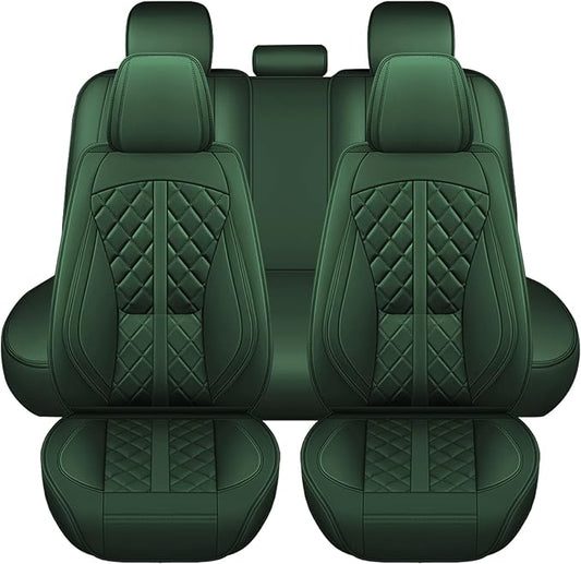 otoez Car Seat Covers Full Set, Universal Leather Seat Cover 5 Seat Waterproof & Breathable Automotive Seat Protector Full Coverage for Cars Sedens, Trucks, SUVs, Vans (Green)