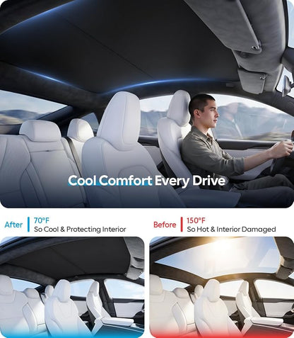 Wigoo Tesla Model S Sunshade Roof [Never Sag, Nano Ice-Crystal Coatings] 3-Gen Heat Insulation Glass Roof Sun Shade, Accessories for Tesla Model S 2020~2026, Tesla Interior Black