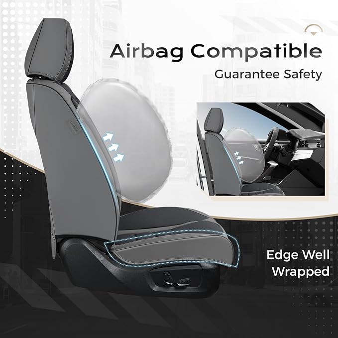 Coverado Car Seat Covers Front, Seat Covers for Cars, Waterproof 2-Pack Car Seat Cushions, Leather Carseat Seat Protectors, Universal Seat Covers Fit for Most Sedans SUV Pick-up Trucks(Gray&Black)