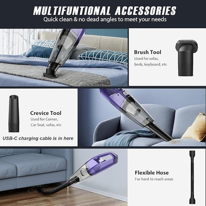 Bossdan Handheld Vacuum Cordless – Car Vac Portable with 8KPA & Multi Accessories & Low Noise, Lightweight Hand Held Vacuum Cordless Rechargeable for Car/Home/Dust/Pet Hair, Mine Portable Vacuum