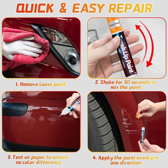 Touch Up Paint Pen for Cars, Car Paint Scratch Repair, 2-In-1 Car Touch Up Paint Fill Paint Pen, Quick & Easy Solution to Repair Minor Automotive Scratches 0.8 fl oz (Red Preal)