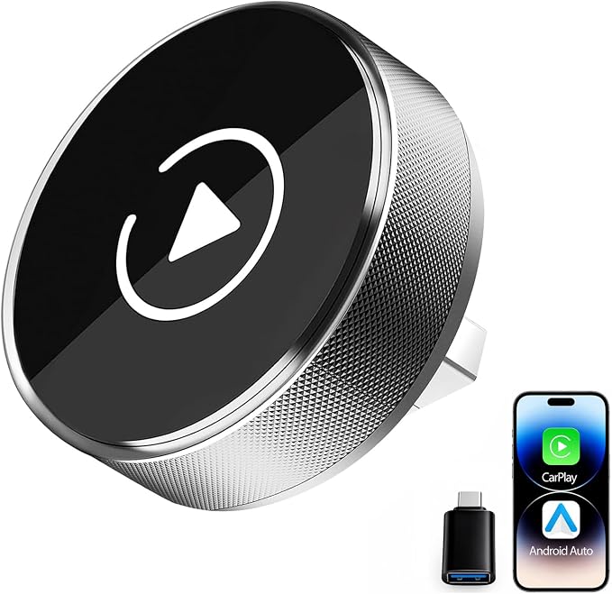 KAYZY 2026 Wireless CarPlay & Android Auto Adapter 2-in-1, Plug & Play Mini Tube Wireless Carplay Adapter for iPhone & Android, Auto Connect with No Latency, Premium Aluminum Design, USB A & USB C