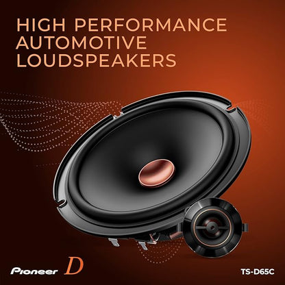 PIONEER D-Series TS-D65C 6.5” 2-Way Speakers (Pair) – 270W Max, Crisp Highs + Clear Vocals, Ideal Factory Upgrade, Add an Amplifier for Even Better Performance