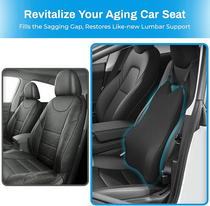 Lumbar Support Pillow for Car - 20.9 Inch Extended Car Back Support Relieves Full Back Discomfort on Long Rides, Rebuilds Support for Older Vehicles, Fits Mid-to-Large Sedans, SUVs & Trucks