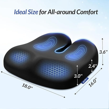 ZIKEE Ergonomic Seat Cushion with Thigh Slope for Long Sitting, Memory Foam Office Chair Cushion for Car, Home, U-Shaped Design Relieves Hip, Tailbone Pain, Non-Slip Sciatica Pain Relief Pillow