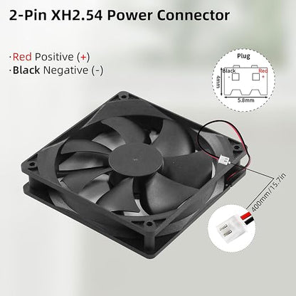 12V DC Fan Strong Quiet 120x120x25mm 12cm Small Cooling Fan 2Pin 2Wire 1600RPM High-Performance PC Fans 120mm 2-Pack