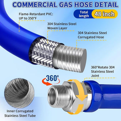 Boltigen 1675KITB48 Safety System Kit, 48 inch Commercial Gas Hose with 3/4" id, Natural Gas Line Hose Connector Kit Comes with Elbows Quick Disconnect Full Port Brass Gas Valve Restraining Device