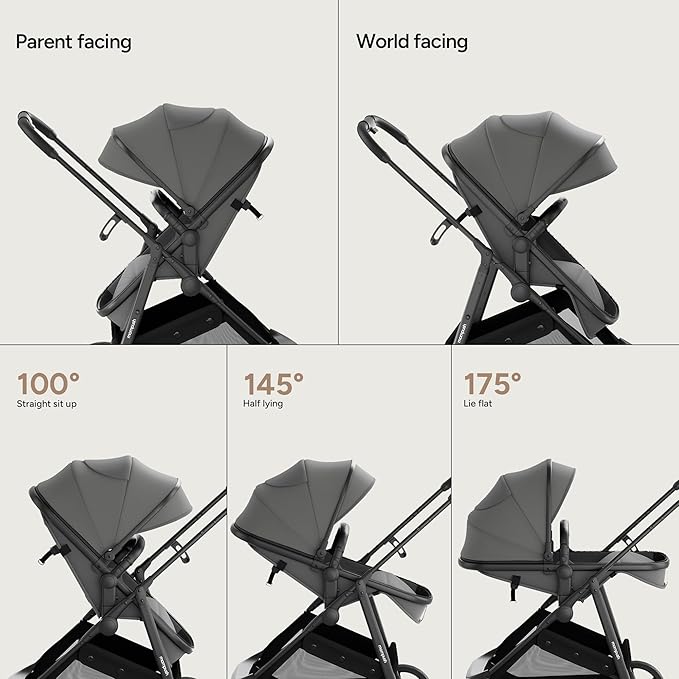 Mompush Wiz 2 in 1 Baby Stroller with Infant Pramette Mode, One Hand Fold Convertible Newborn to Toddler Stroller with Reversible Seat and Large UPF 50+ Canopy