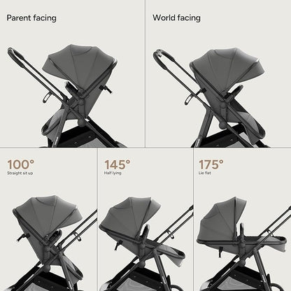 Mompush Wiz 2 in 1 Baby Stroller with Infant Pramette Mode, One Hand Fold Convertible Newborn to Toddler Stroller with Reversible Seat and Large UPF 50+ Canopy