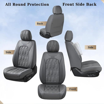 Coverado Car Seat Cover Full Set, Front and Back Seat Covers for Cars, 5 Seats Luxury Leather Seat Covers, Waterproof Car Seat Protectors, Gray Driver Seat Cushions Fit for Most Vehicles