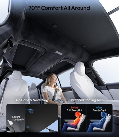 Wigoo Upgrade Tesla Model X Sunshade Roof [Never Sag, Nano Ice-Crystal Coatings] 3-Gen Heat Insulation Glass Roof Sun Shade, Accessories for Tesla Model X 2020~2025, Black