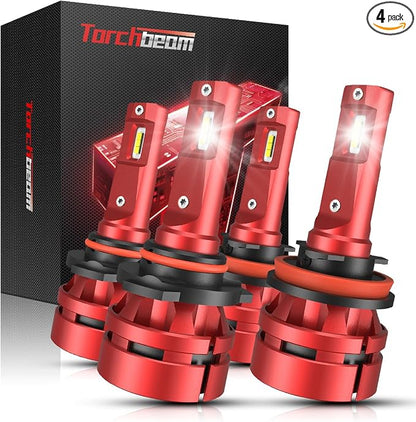 Torchbeam T2 2025 9005 H11 Fog Bulbs Combo, 6000K Cool White 9005 H11 Fog Light 50000HRS Lifespan Plug and Play for ATVS, Pack of 4