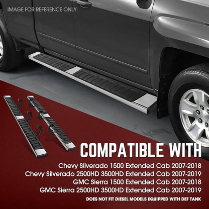 DNA Motoring 6.69-Inch Flat Running Boards Side Step Bars Compatible with 2007-2018 Chevy Silverado GMC Sierra 1500 2500HD 3500HD Extended Cab,STEPB-A-0005