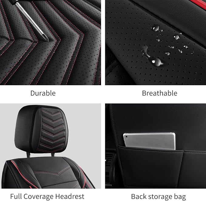 HChengkikz Nappa Leather Car Seat Covers Front Seats, Car seat Protector, Waterproof Car Seat Cushion, Universal Automotive Seat Covers Fit for SUV Truck Pick-up Sedan and Most Cars