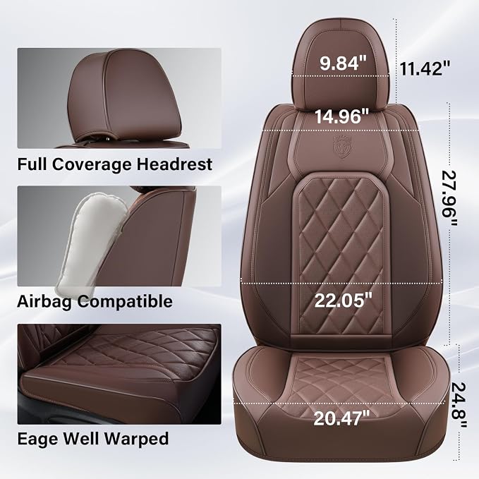 Coverado Front Seat Covers, Car Seat Covers Front Seats, Luxury Faux Leather Seat Covers for Cars, Car Seat Protector Waterproof, Automotive Driver Seat Cover Universal Fit for Most Cars, Brown