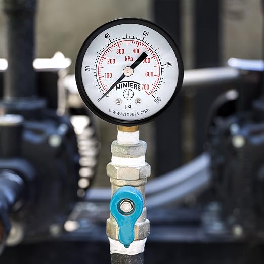Winters 2 inch Dial Size, Multi Function Economy Utility Dry Pressure Gauge, Brass Internals, Black Steel Case, Dual Scale 0-100 psi/kPa, 3-2-3% Accuracy, 1/4 inch NPT Bottom Mount, Pressure Gauge