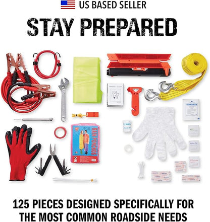 Always Prepared Premium Roadside Emergency Kit for Car - Car Safety Kit, Tools, First Aid, Visibility Gear & More - Perfect Roadside Assistance Kit Gift for New Drivers (125 pc)