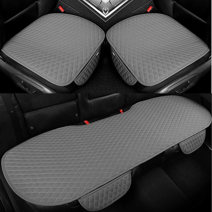 West Llama Pu Leather Car Seat Bottom Covers Protectors Include 1 Pair Front Driver Seat Pad Mat and 1 Rear Bench Cover Universal Fit 90% Vehicles,Gray
